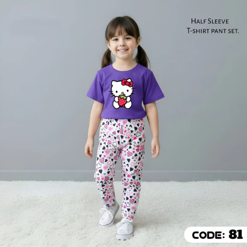 (3Y–12Y ) Code-241 Girls Soft Printed Top & Pants Set (  RV )