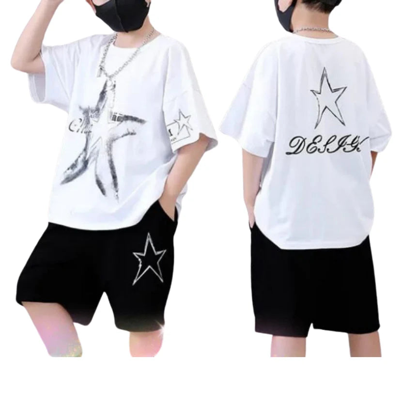 (1–10 Years) Bold Star Streetwear Set for Boys – All Black Edition