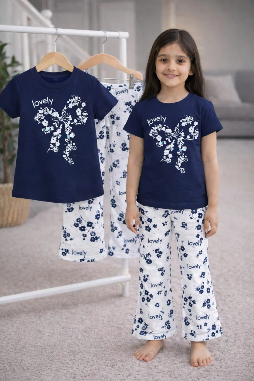 (3Y–12Y )  Girls Soft Printed Top & Pants Set