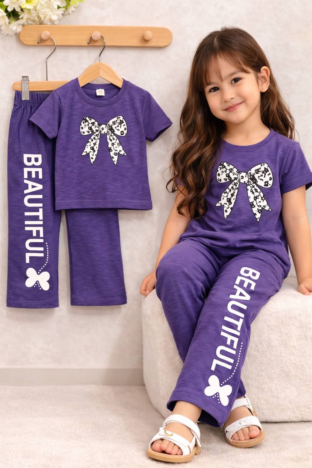 (3Y–12Y )  Girls Soft Printed Top & Pants Set