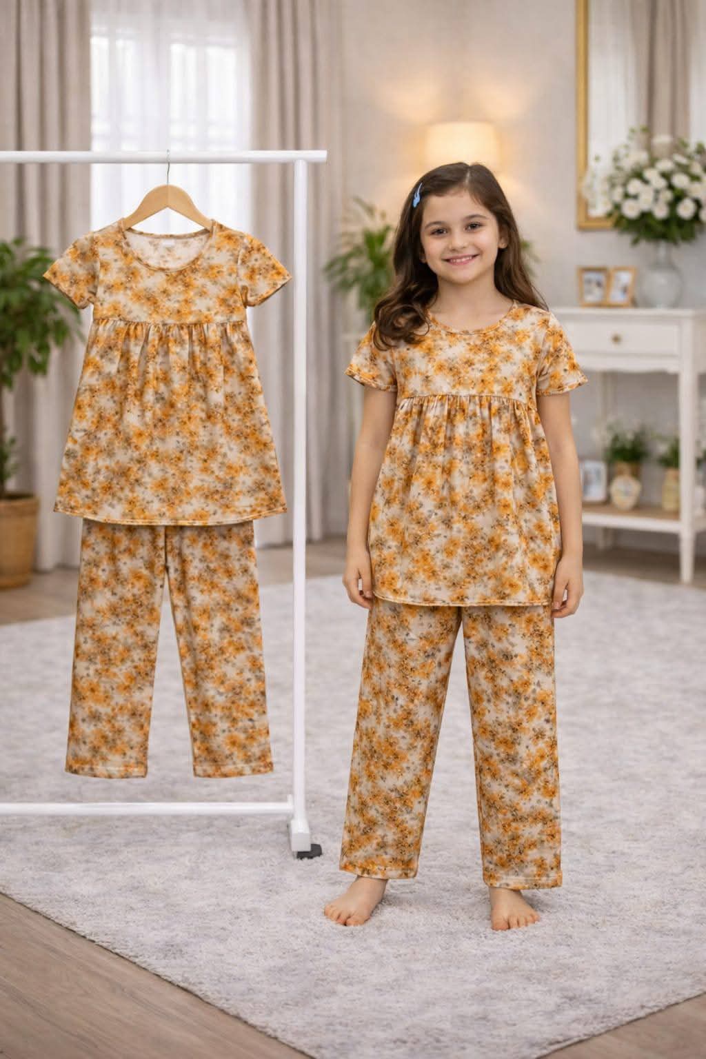 (3Y–12Y )  Girls Soft Printed Top & Pants Set