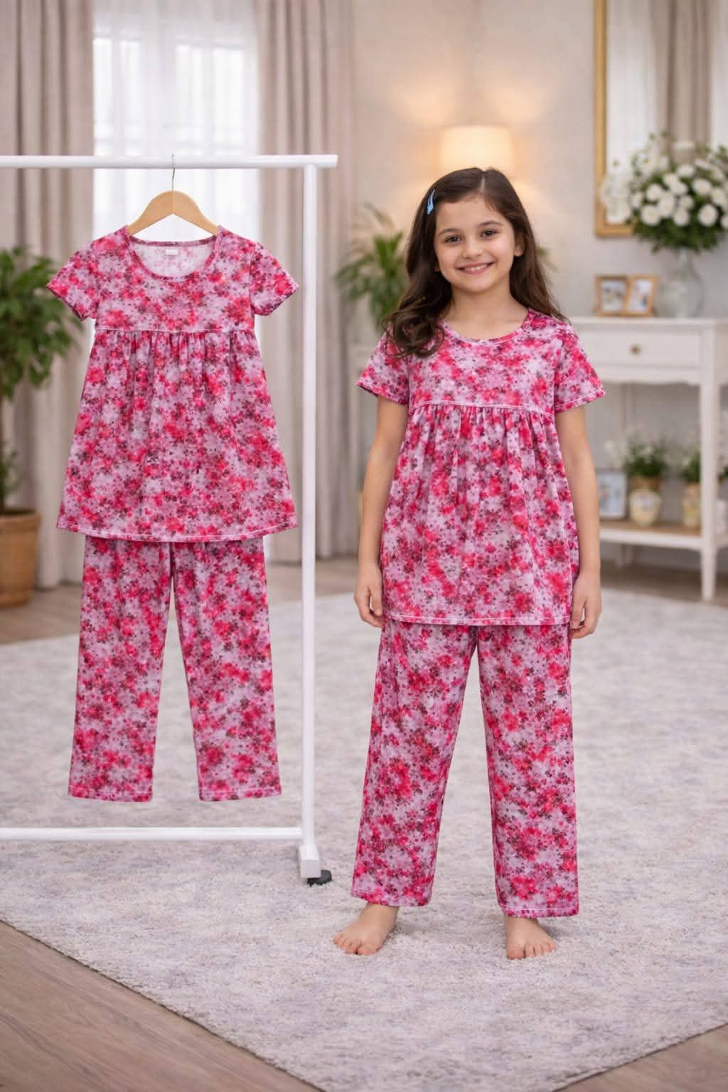(3Y–12Y )  Girls Soft Printed Top & Pants Set