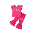( 1–7 Years)  Girls DTF Print Outfit – Soft Cotton Top & Flare Pant Set