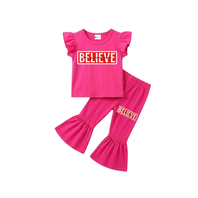 ( 1–7 Years)  Girls DTF Print Outfit – Soft Cotton Top & Flare Pant Set