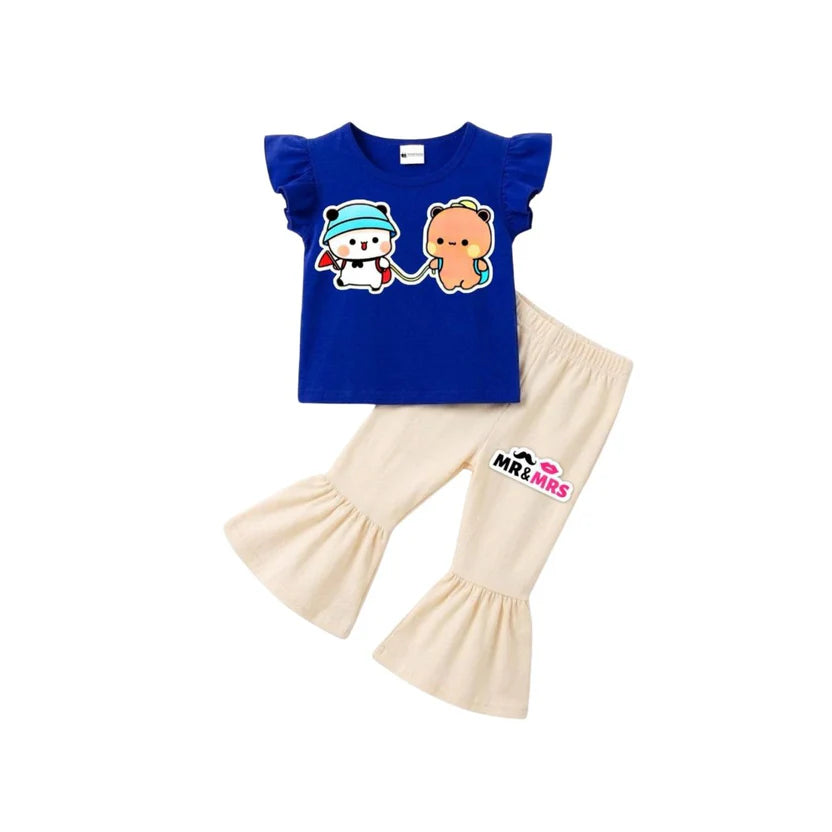 ( 1–7 Years)  Girls DTF Print Outfit – Soft Cotton Top & Flare Pant Set