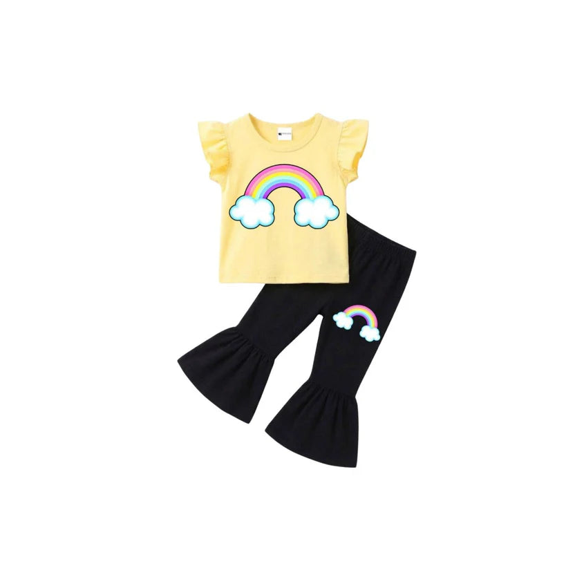( 1–7 Years)  Girls DTF Print Outfit – Soft Cotton Top & Flare Pant Set