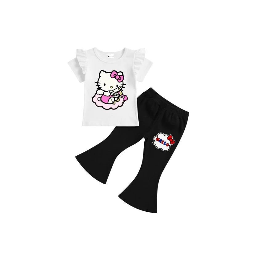 ( 1–7 Years)  Girls DTF Print Outfit – Soft Cotton Top & Flare Pant Set