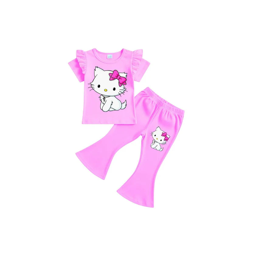 ( 1–7 Years)  Girls DTF Print Outfit – Soft Cotton Top & Flare Pant Set