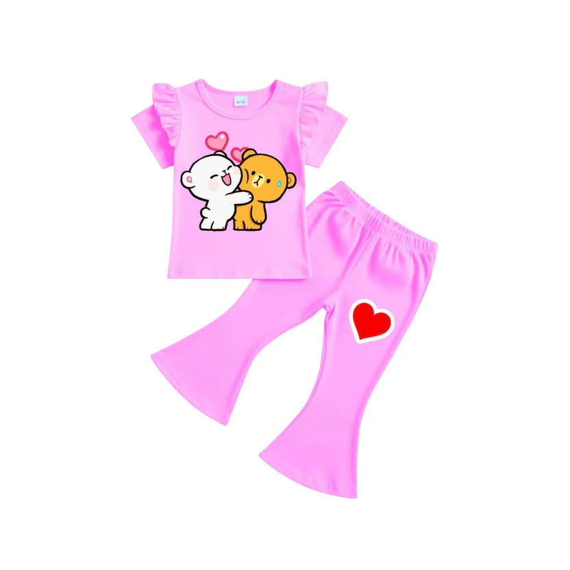 ( 1–7 Years)  Girls DTF Print Outfit – Soft Cotton Top & Flare Pant Set