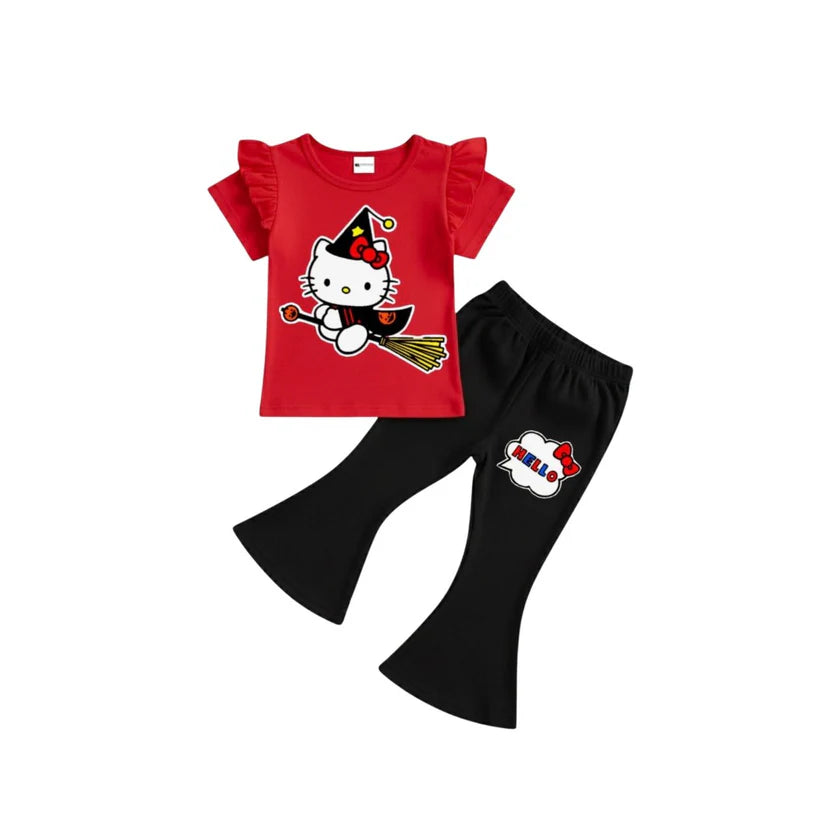 ( 1–7 Years)  Girls DTF Print Outfit – Soft Cotton Top & Flare Pant Set