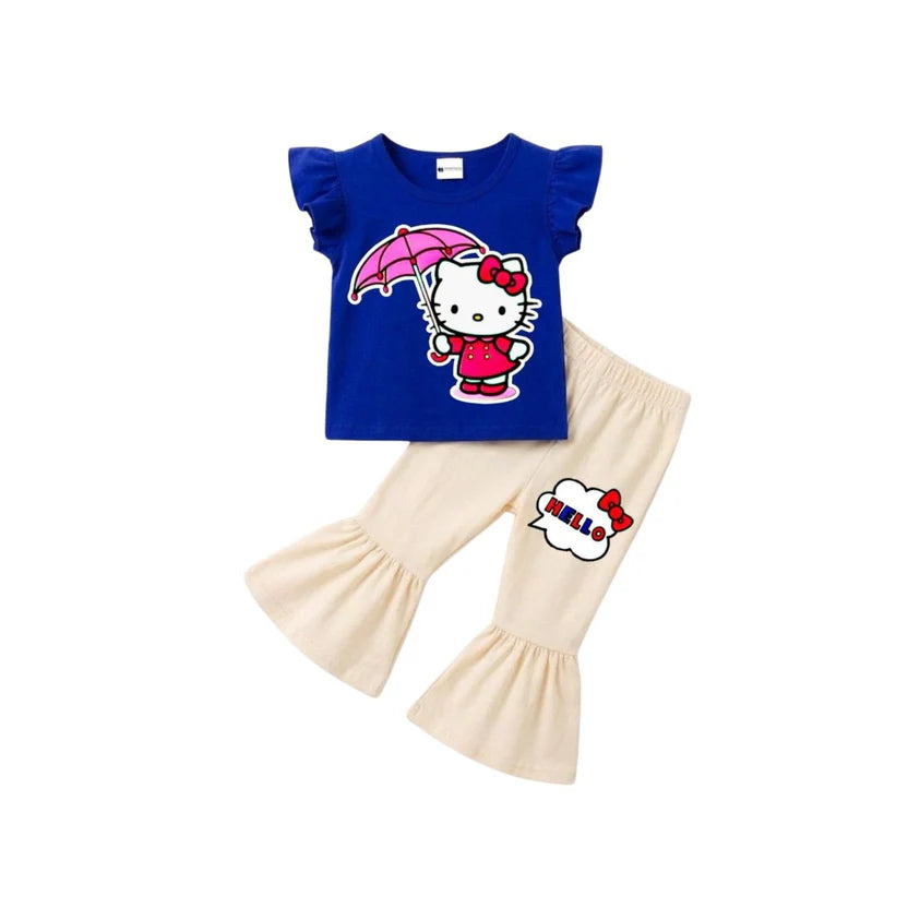 ( 1–7 Years)  Girls DTF Print Outfit – Soft Cotton Top & Flare Pant Set