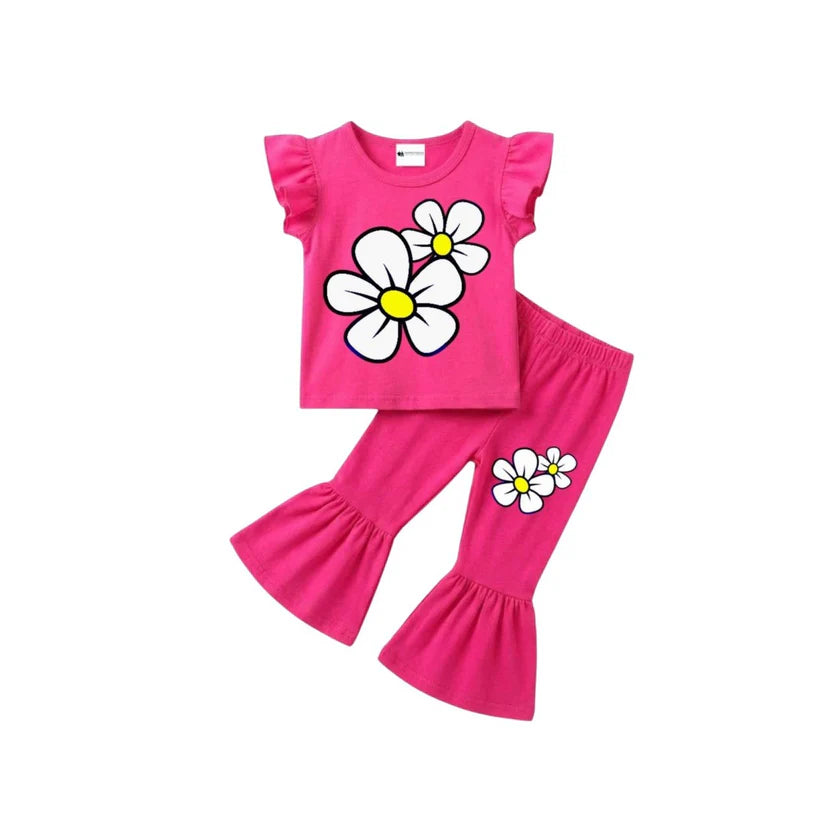 ( 1–7 Years)  Girls DTF Print Outfit – Soft Cotton Top & Flare Pant Set
